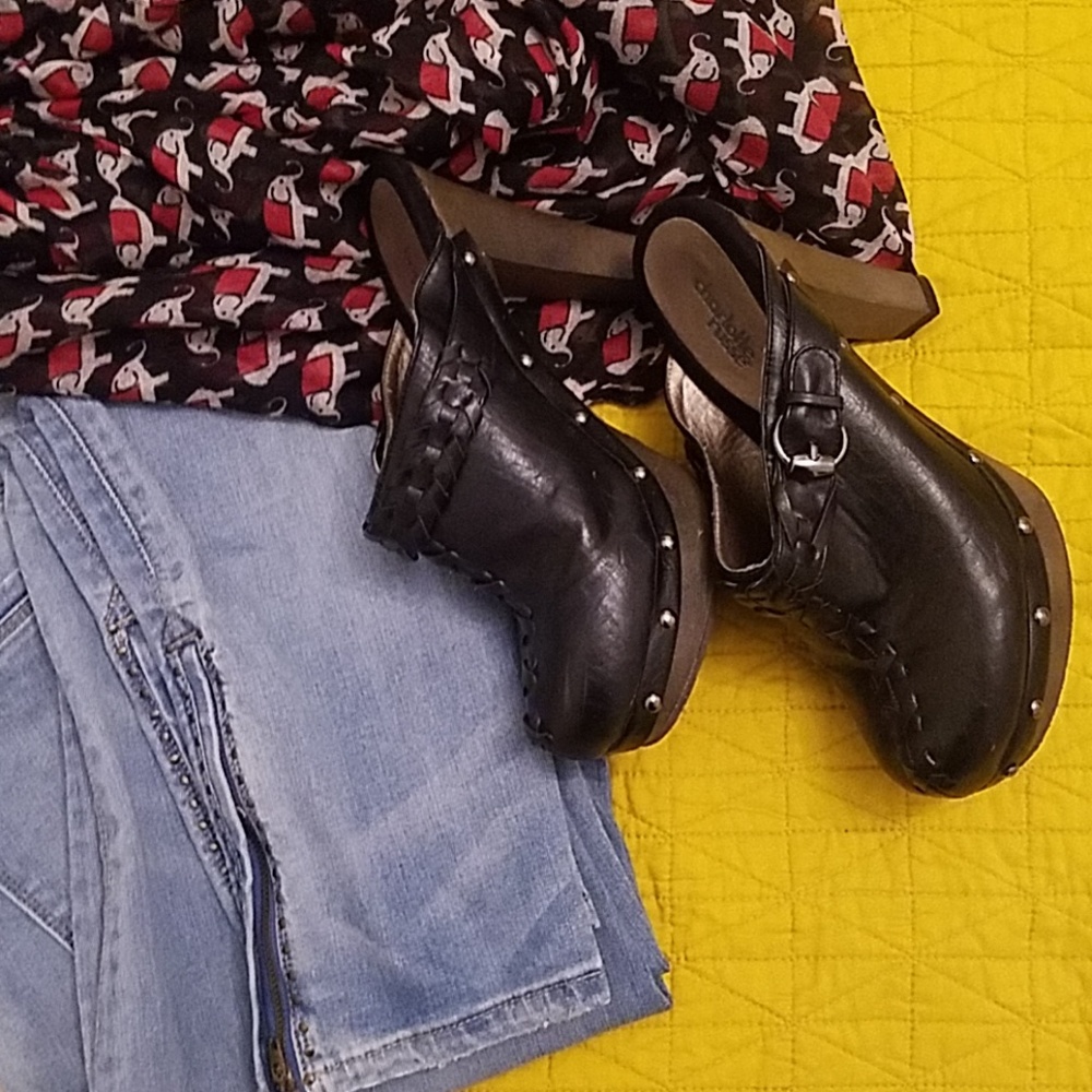 Black Buckled  and Braided Mules